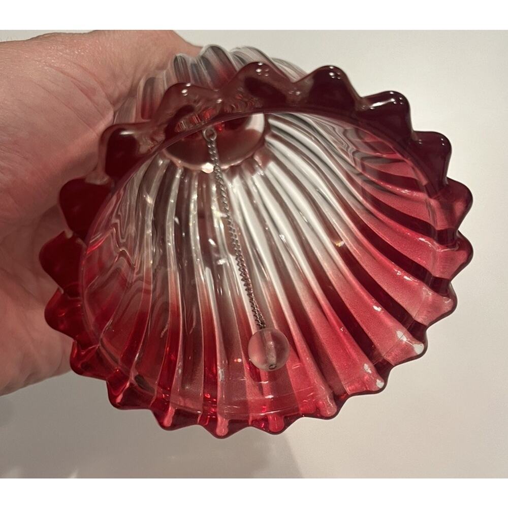 Wreath Christmas Holiday Red Clear Crystal Ribbed Glass Bell Decoration Decor - Picture 3 of 4